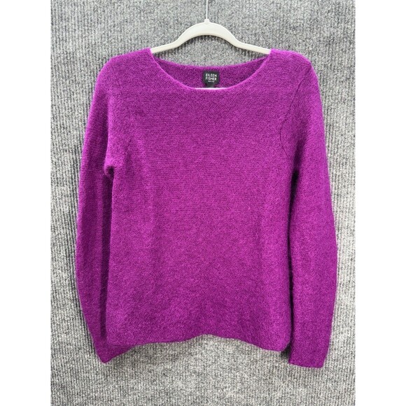Eileen Fisher Kid Mohair Blend Sweater Womens PM Fushia Pullover Wool Round Neck - Picture 1 of 7